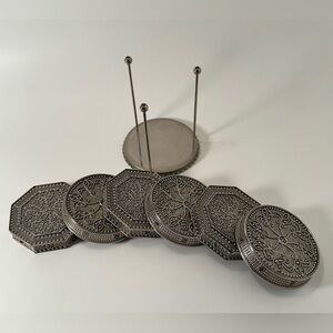 Vintage WALLACE Silver Coasters, Black Rhinestones, Rare7 Pieces, 2  Shapes